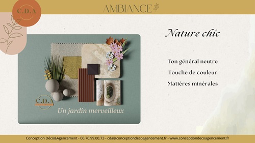 Planche d'ambiance jardin romantique contemporain avec une piscine, des haies, des herbes hautes, de boulles, des aires de pelouse arrondies