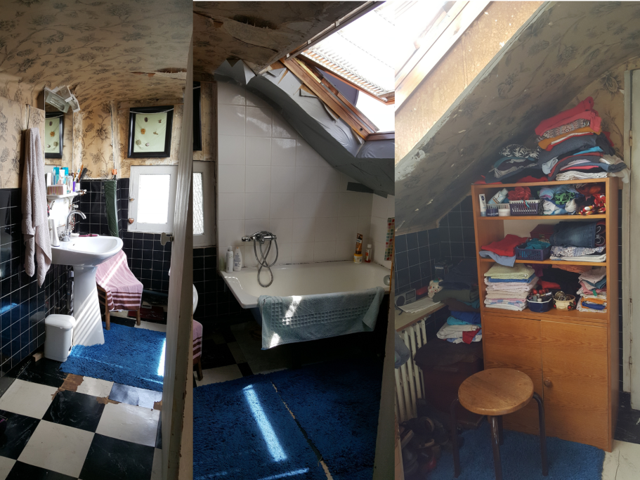 Salle de bains sous combles avant réaménagement Salle de bain ancienne et vétuste