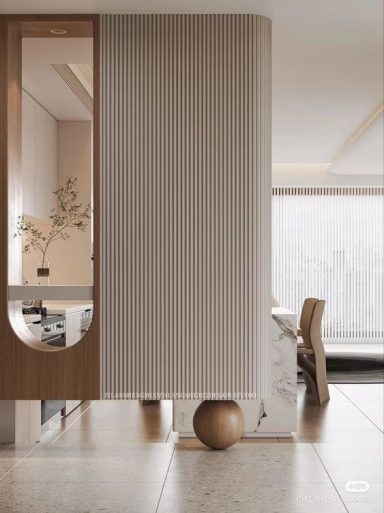 Intérieur moderne avec des murs texturés et un mobilier minimaliste.